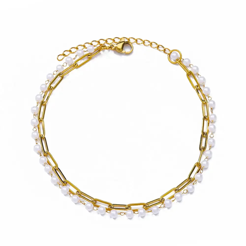 Pearl Bead Anklet for Women Foot Jewelry Accessories Stainless Steel Leg Bracelet Trend Body Chain Aesthetic Barefoot Decorate