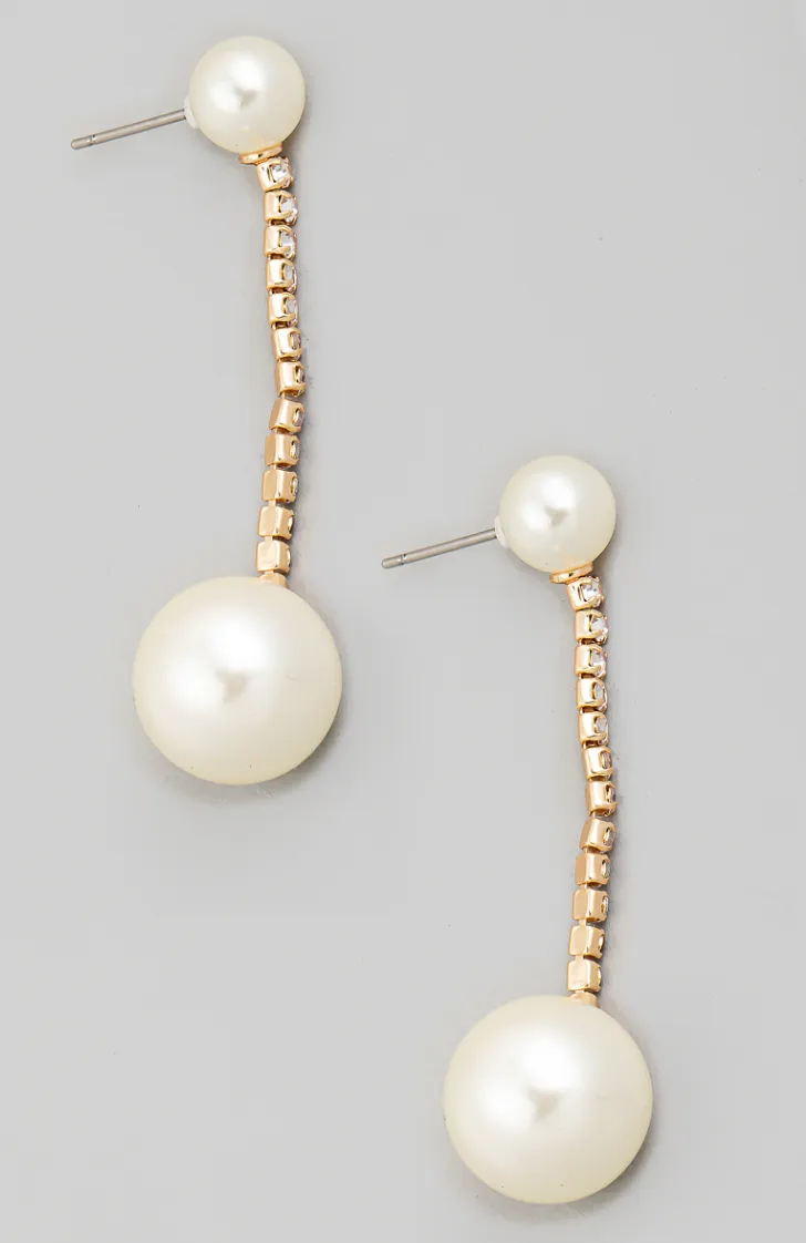 Pearl Beads Rhinestone Chain Dangle Earrings