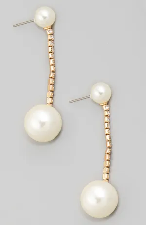Pearl Beads Rhinestone Chain Dangle Earrings