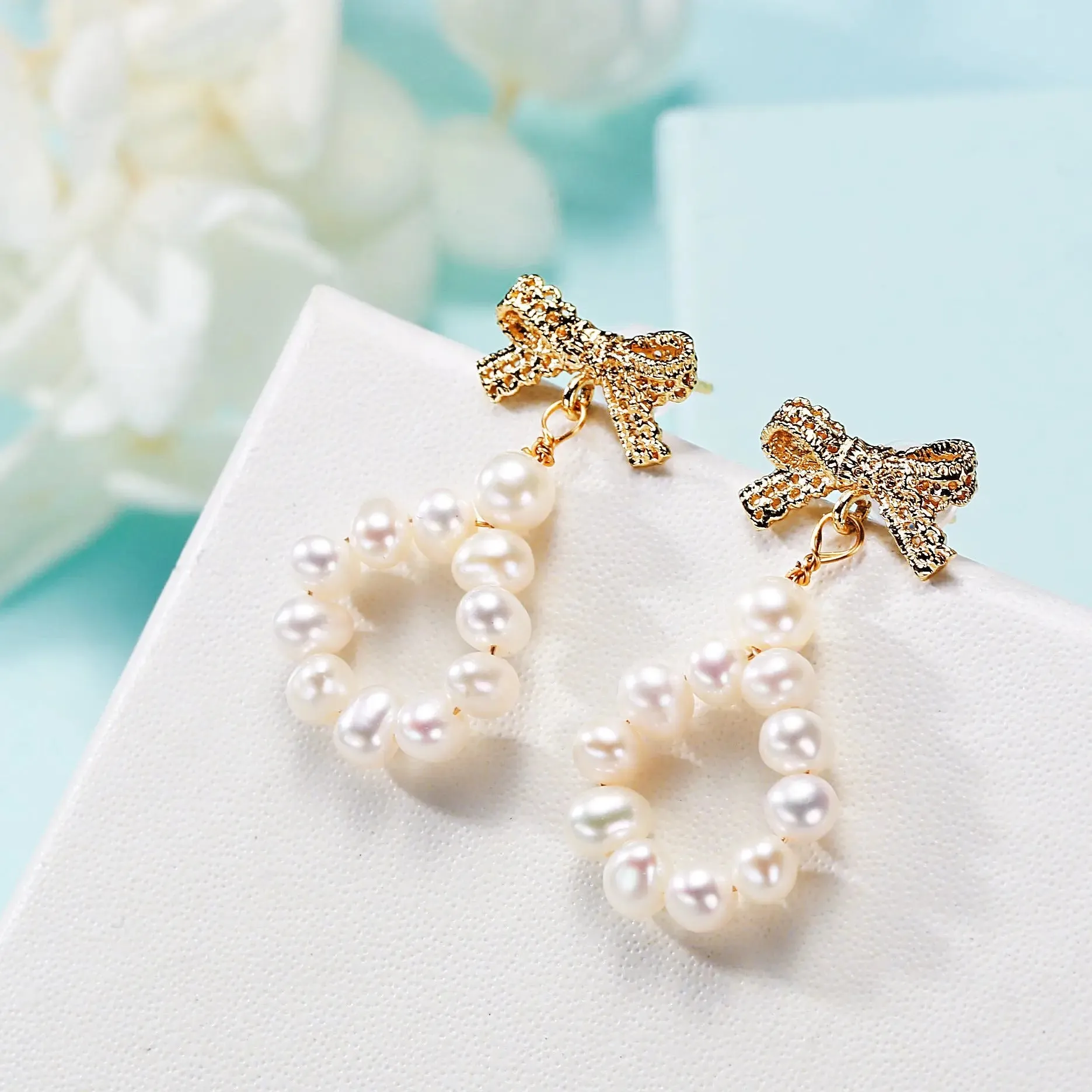 Pearl Bow Earrings - Handmade Beauty