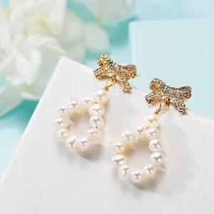 Pearl Bow Earrings - Handmade Beauty