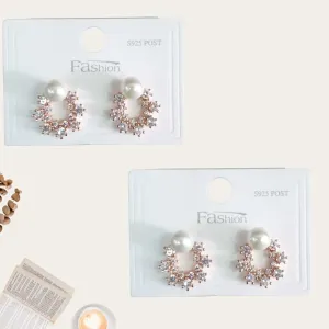 Pearl Circular Rhinestone Earring S-0