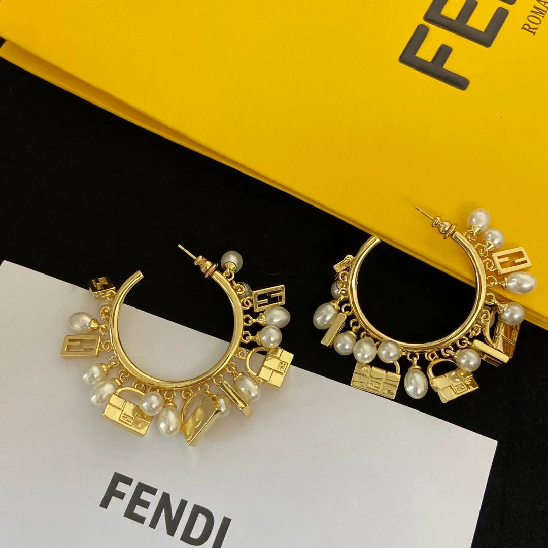 Pearl Logo Dangle Hoop Earrings