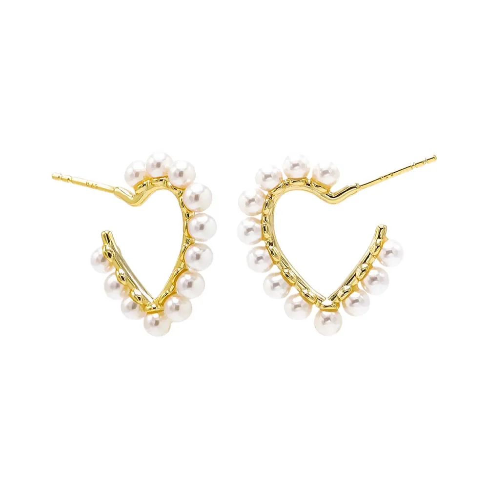 Pearl Rimmed Heart Shape Open Hoop Earring