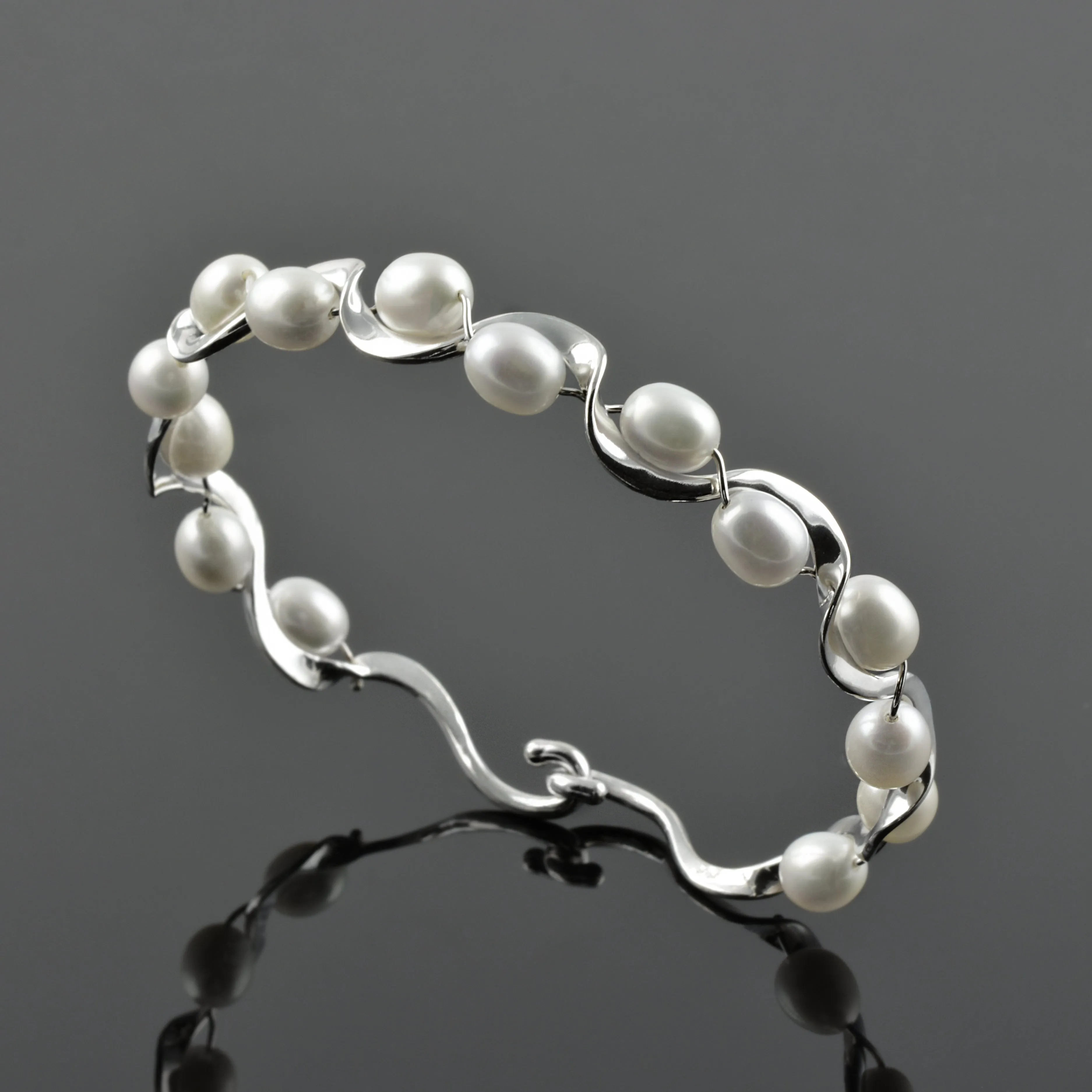 Pearl Ruffle Bracelet in Sterling Silver by Tom Kruskal, Size Medium