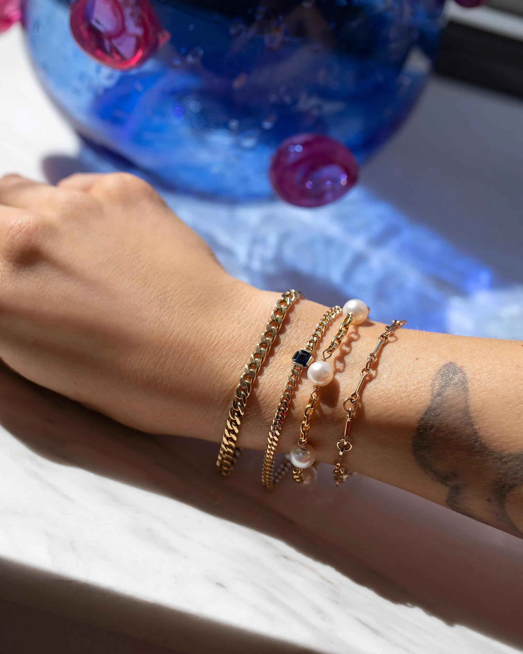 Pearl Station Bracelet Short Loop Chain