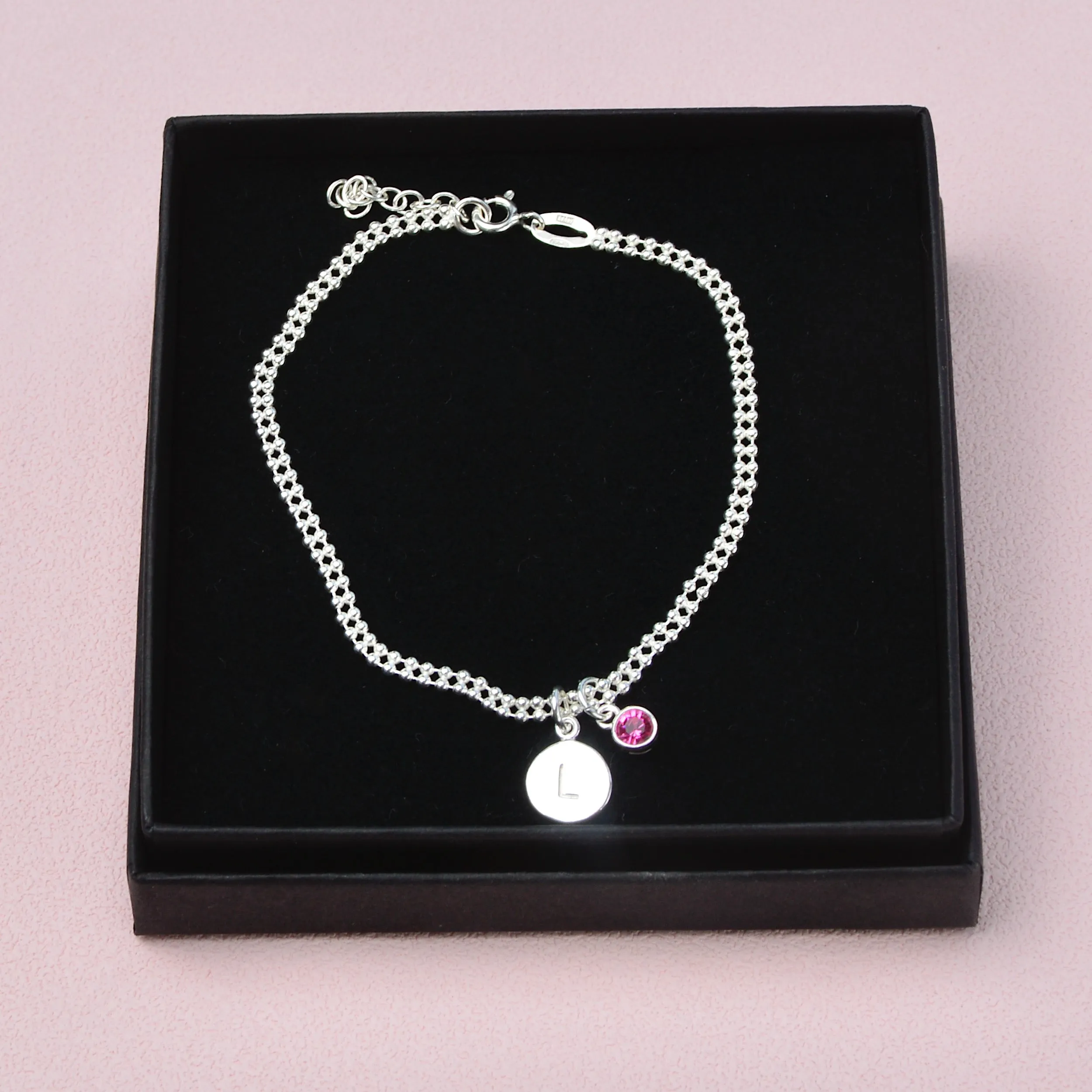 Personalised Double Strand Initial Birthstone Charm Bracelet