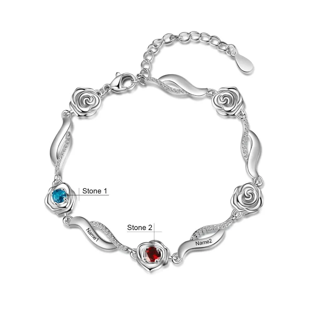 Personalized 2 Birthstones Flower Bracelets