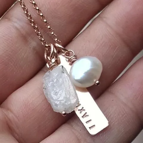 Personalized Gold Bar Name Necklace with Natural Birthstones