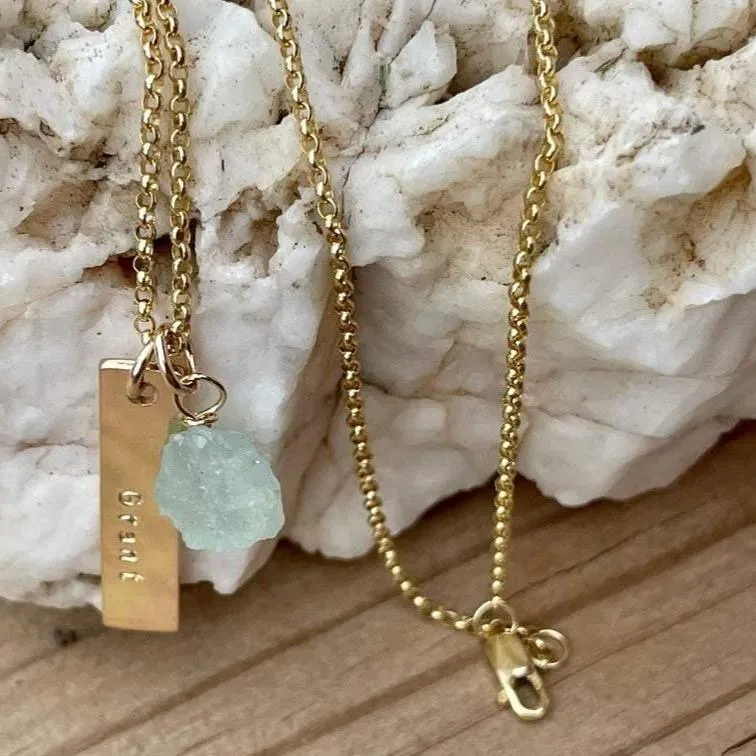 Personalized Gold Bar Name Necklace with Natural Birthstones