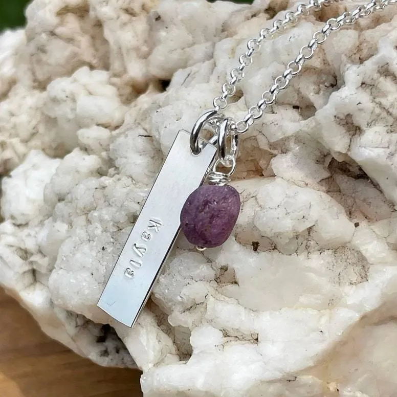 Personalized Gold Bar Name Necklace with Natural Birthstones