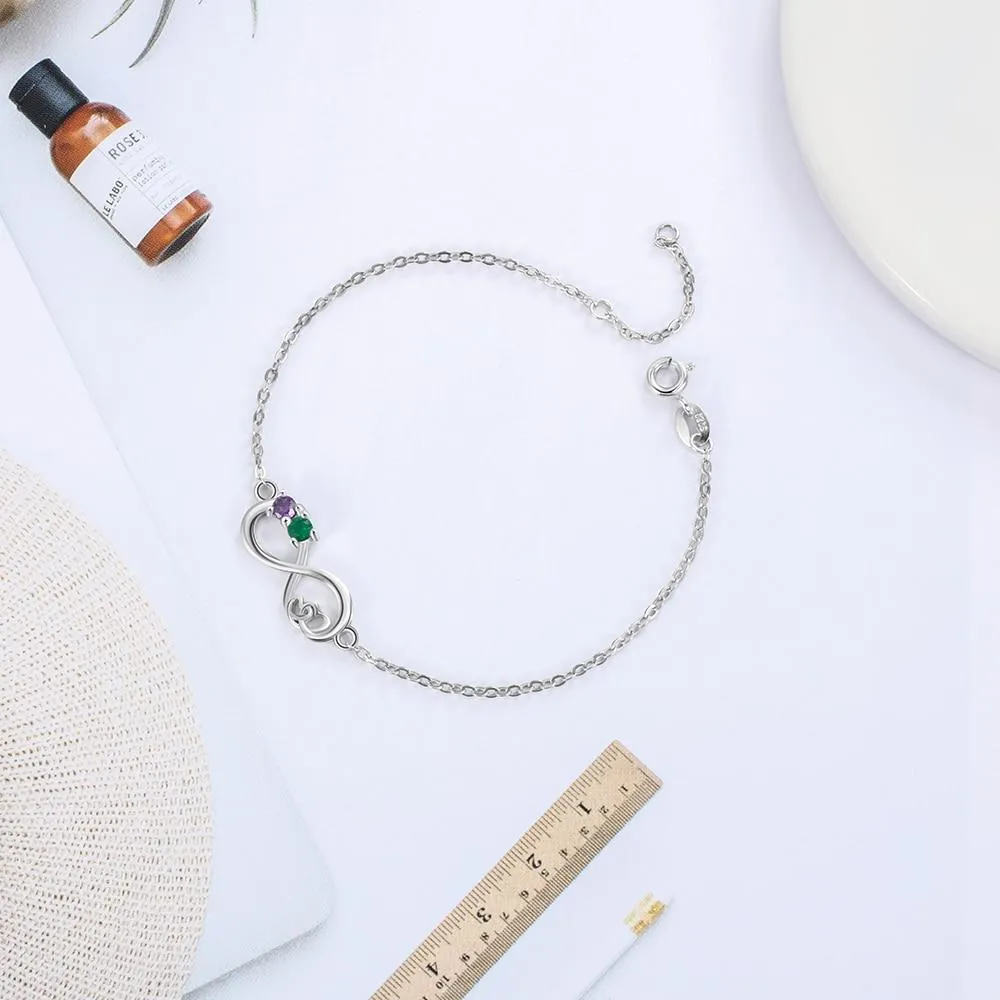 Personalized Heart Chain Infinity Bangle Bracelets with 2 Customized Birthstone, Birthday Gift Bracelet for Women