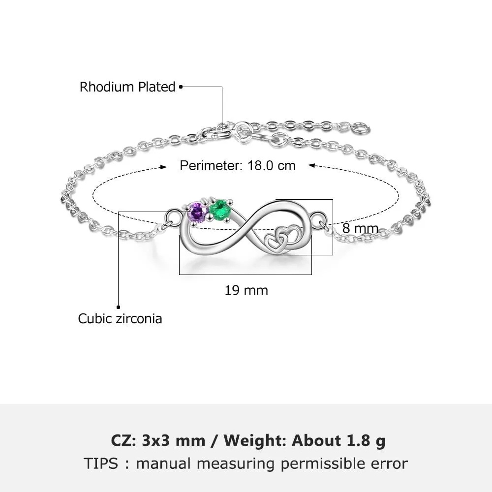 Personalized Heart Chain Infinity Bangle Bracelets with 2 Customized Birthstone, Birthday Gift Bracelet for Women