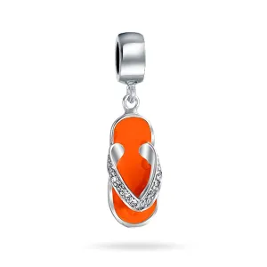 Personalized Pink Orange Flip Flop CZ Dangle Charm Bead for Travel Bracelets