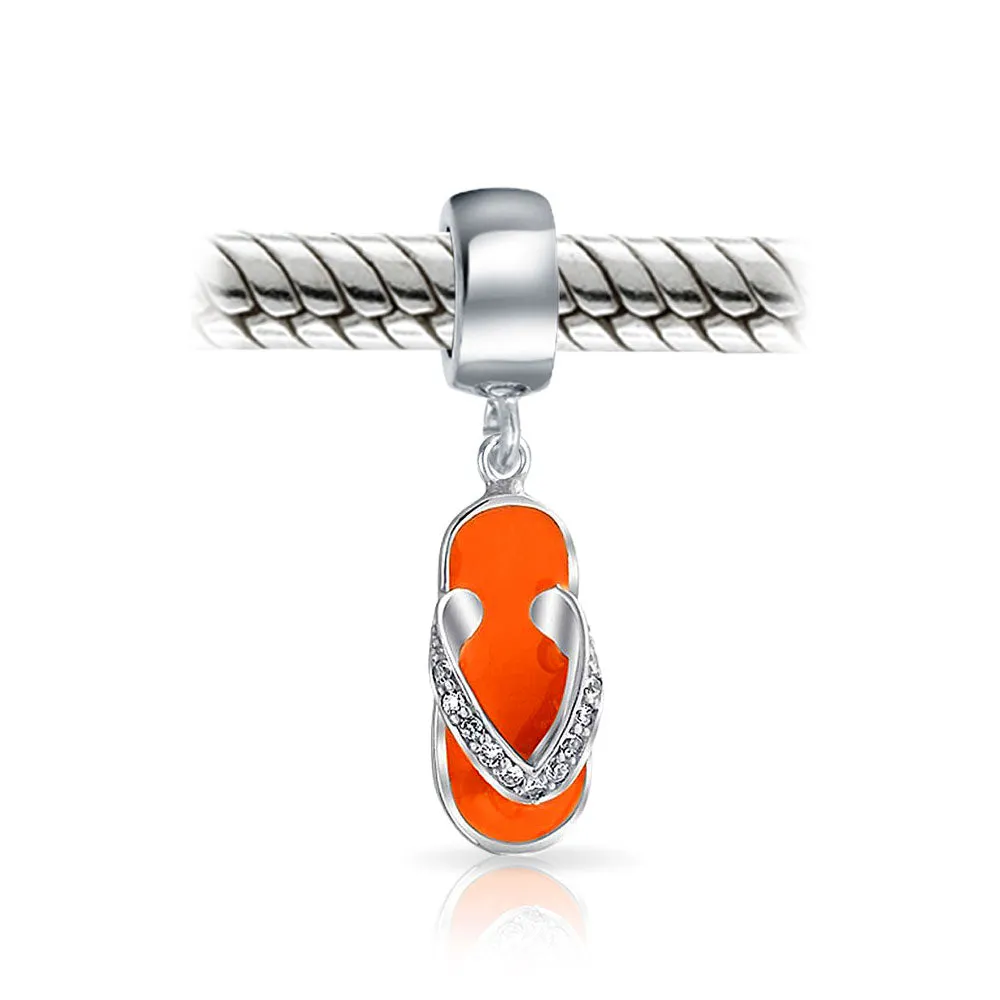 Personalized Pink Orange Flip Flop CZ Dangle Charm Bead for Travel Bracelets