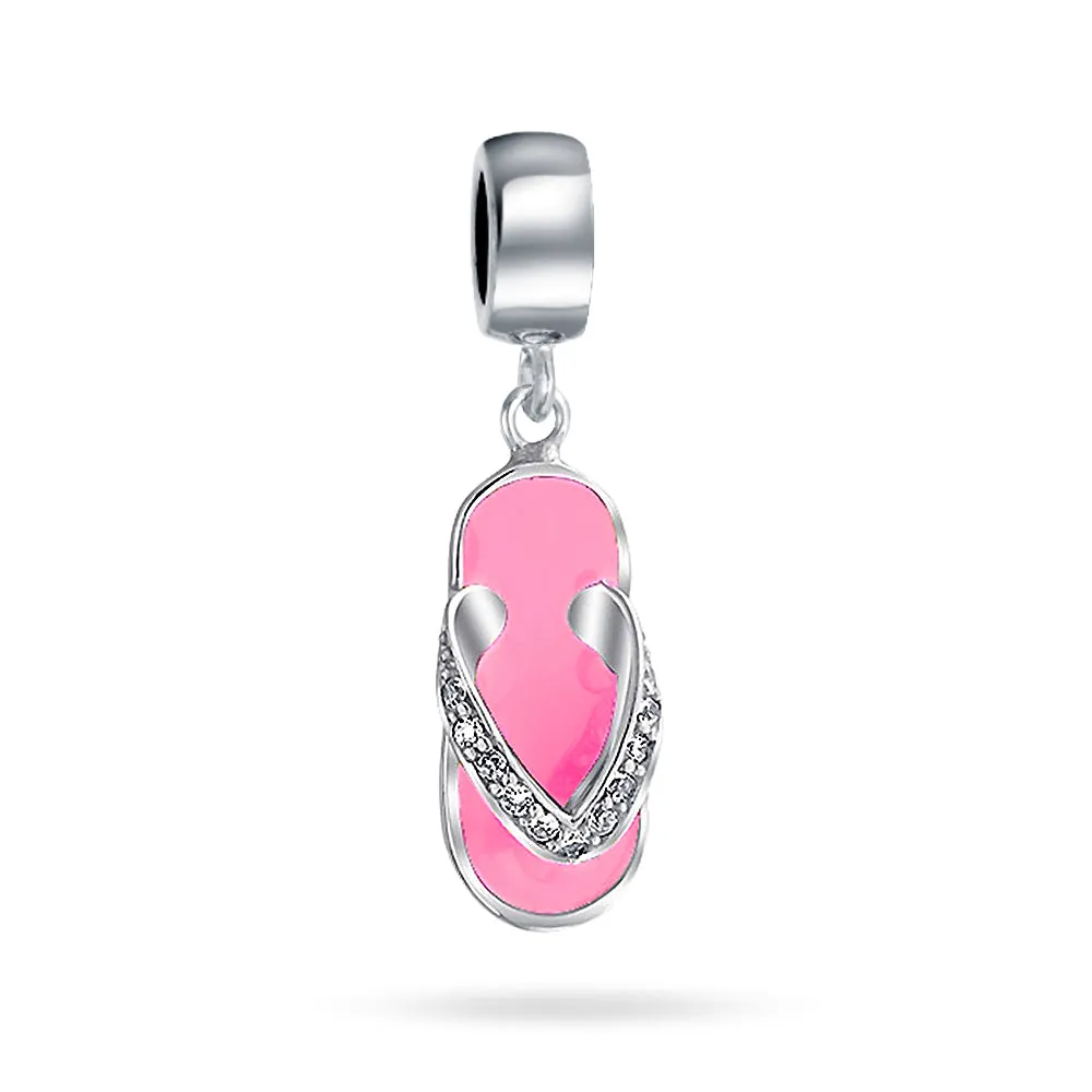 Personalized Pink Orange Flip Flop CZ Dangle Charm Bead for Travel Bracelets