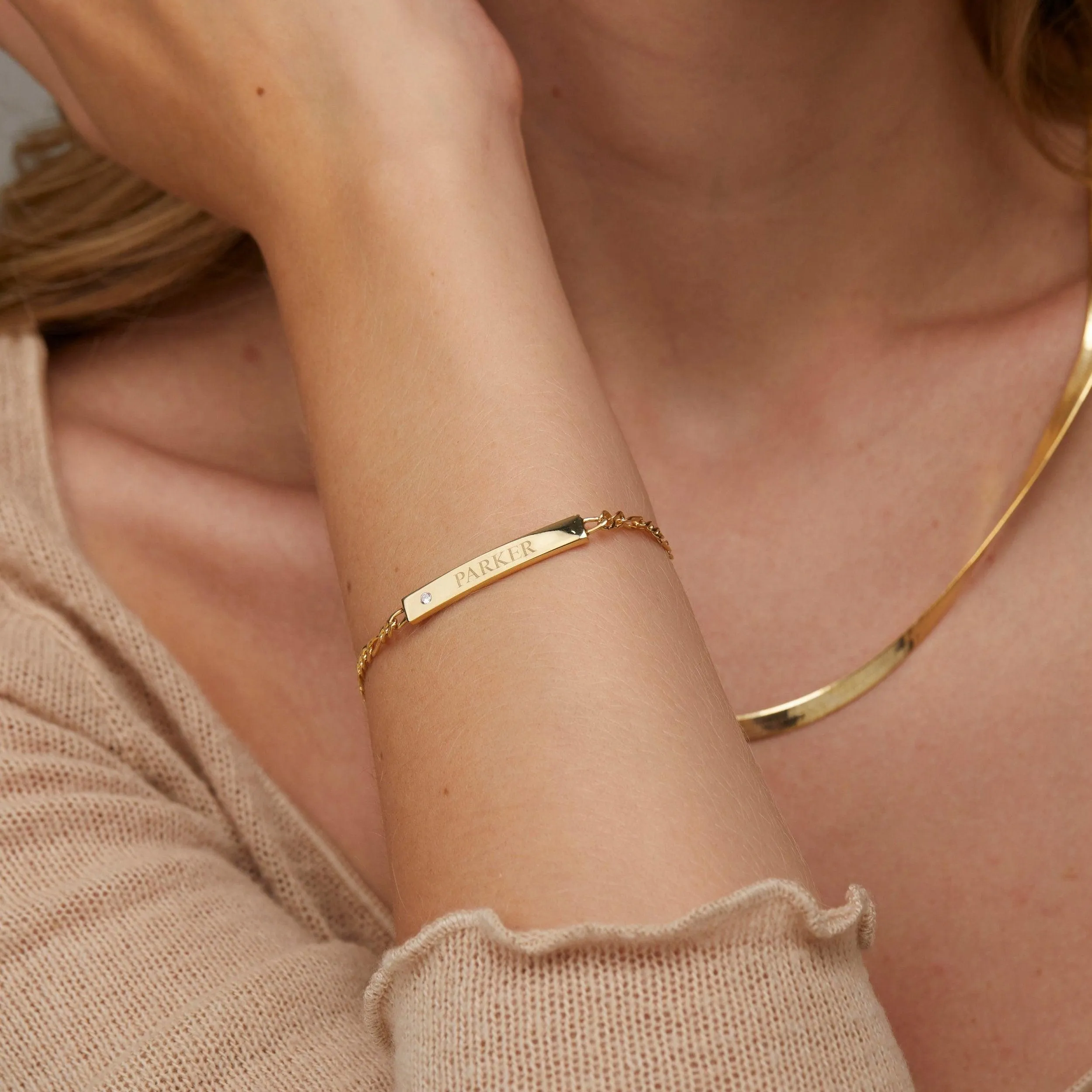 Personalized Silver Name Bracelet with Figaro Chain - 18K Gold Vermeil