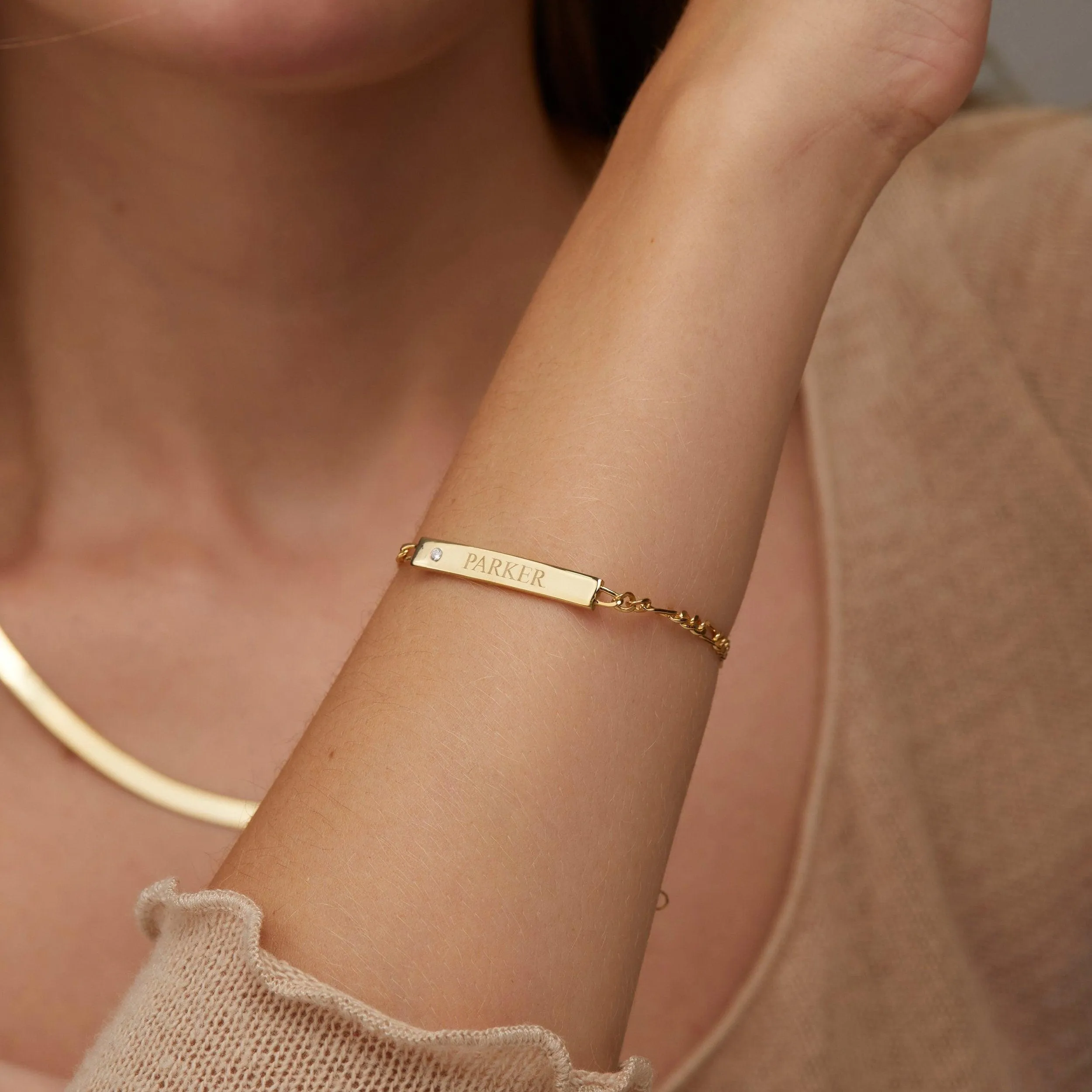 Personalized Silver Name Bracelet with Figaro Chain - 18K Gold Vermeil