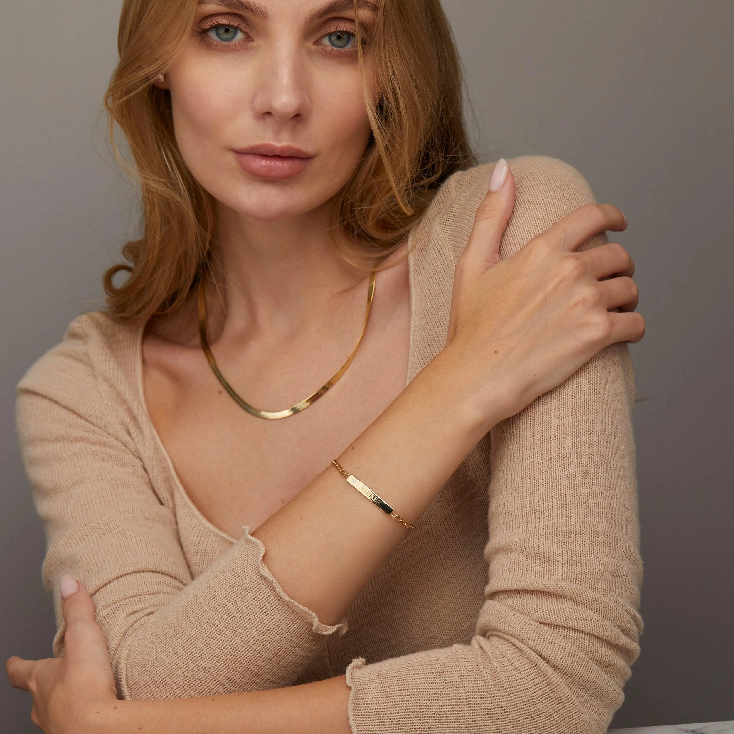 Personalized Silver Name Bracelet with Figaro Chain - 18K Gold Vermeil