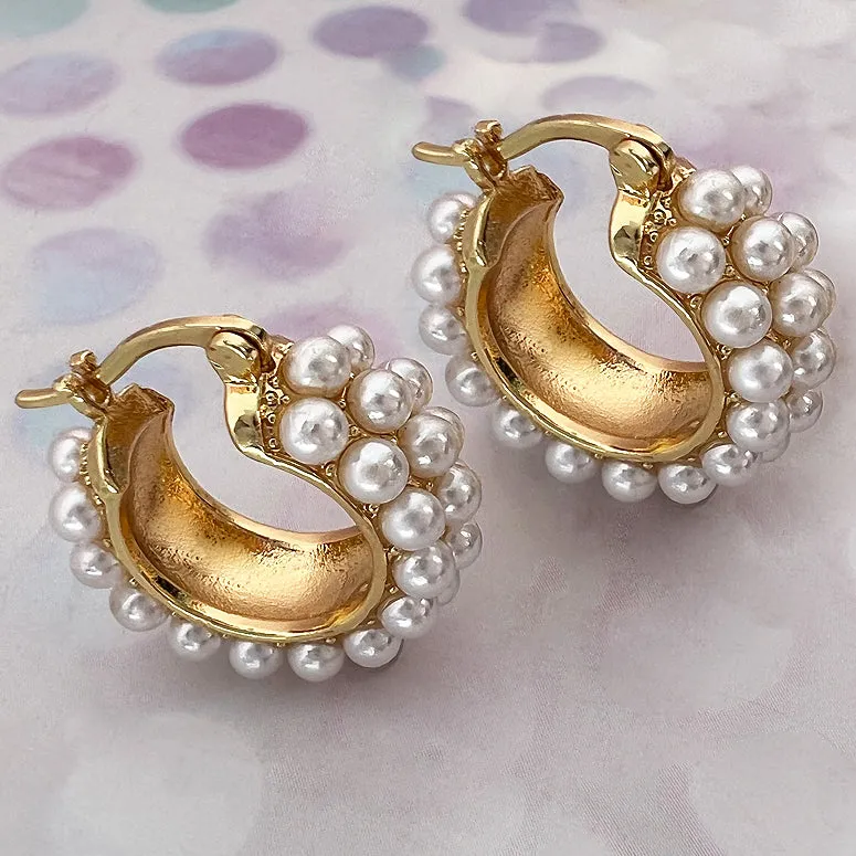 petite pearl hoops