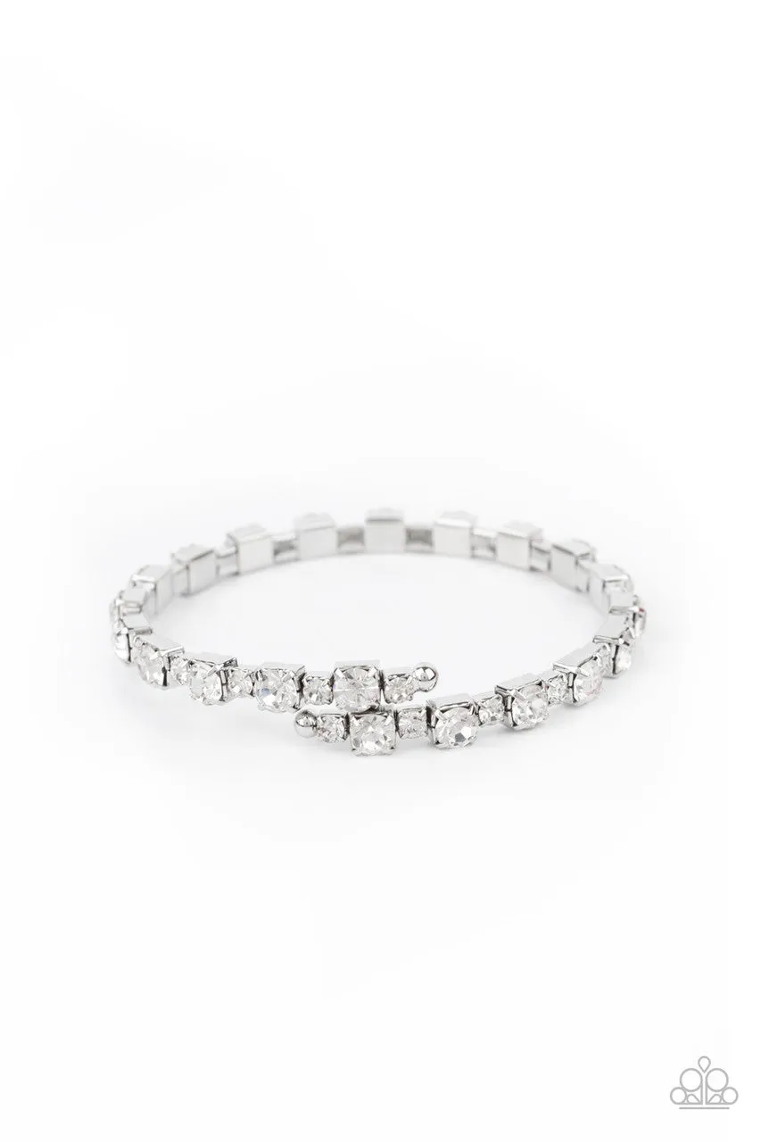 Photo Op - White - Rhinestone Paparazzi Coil Bracelet