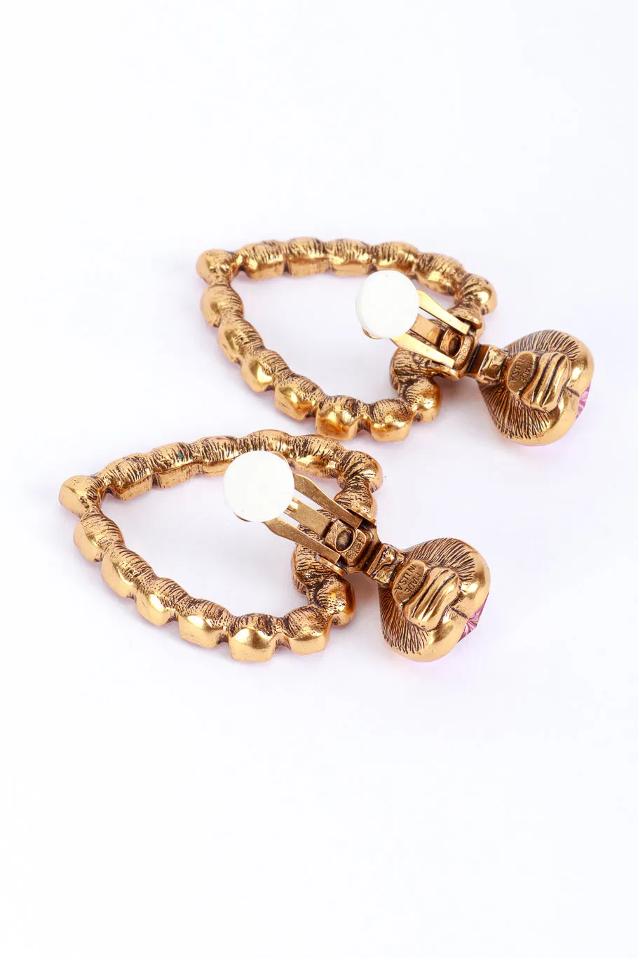 Pink Crystal Heart Drop Earrings