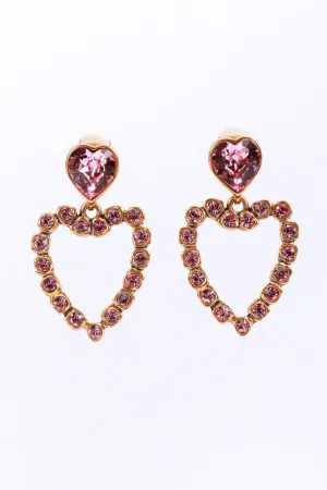 Pink Crystal Heart Drop Earrings