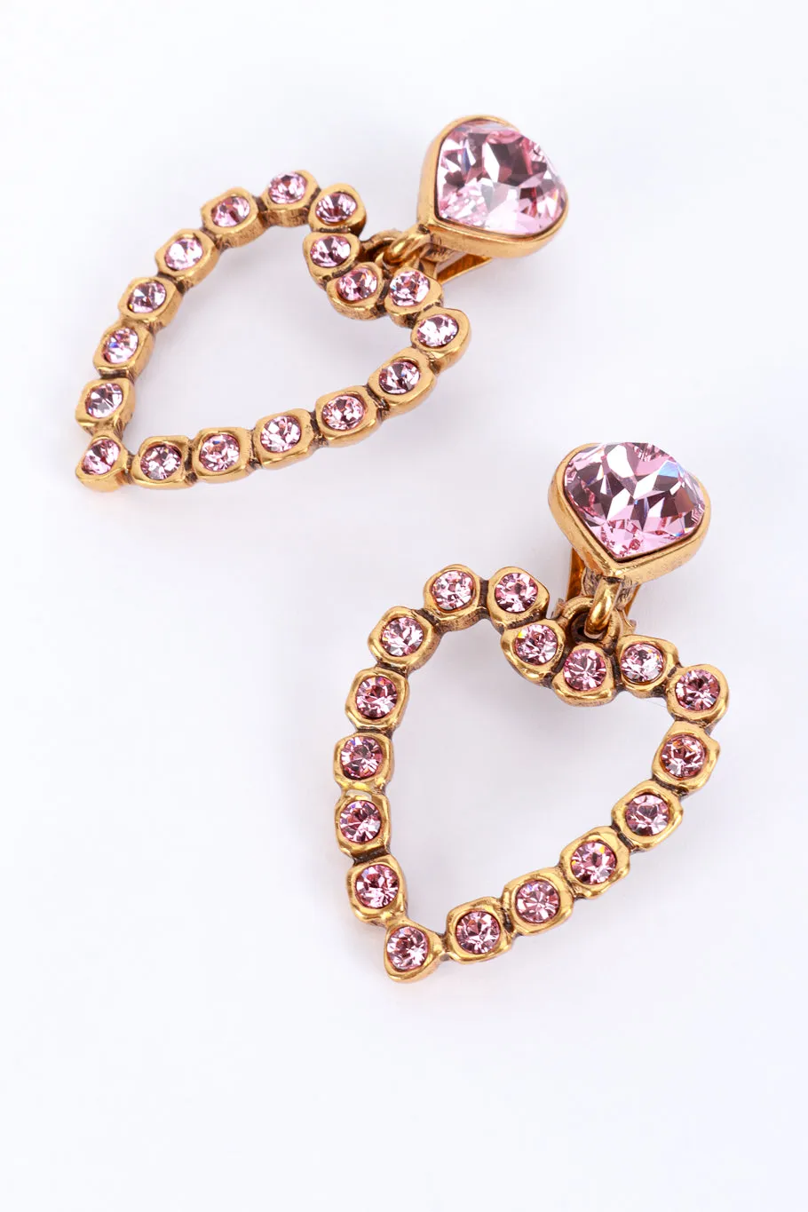 Pink Crystal Heart Drop Earrings