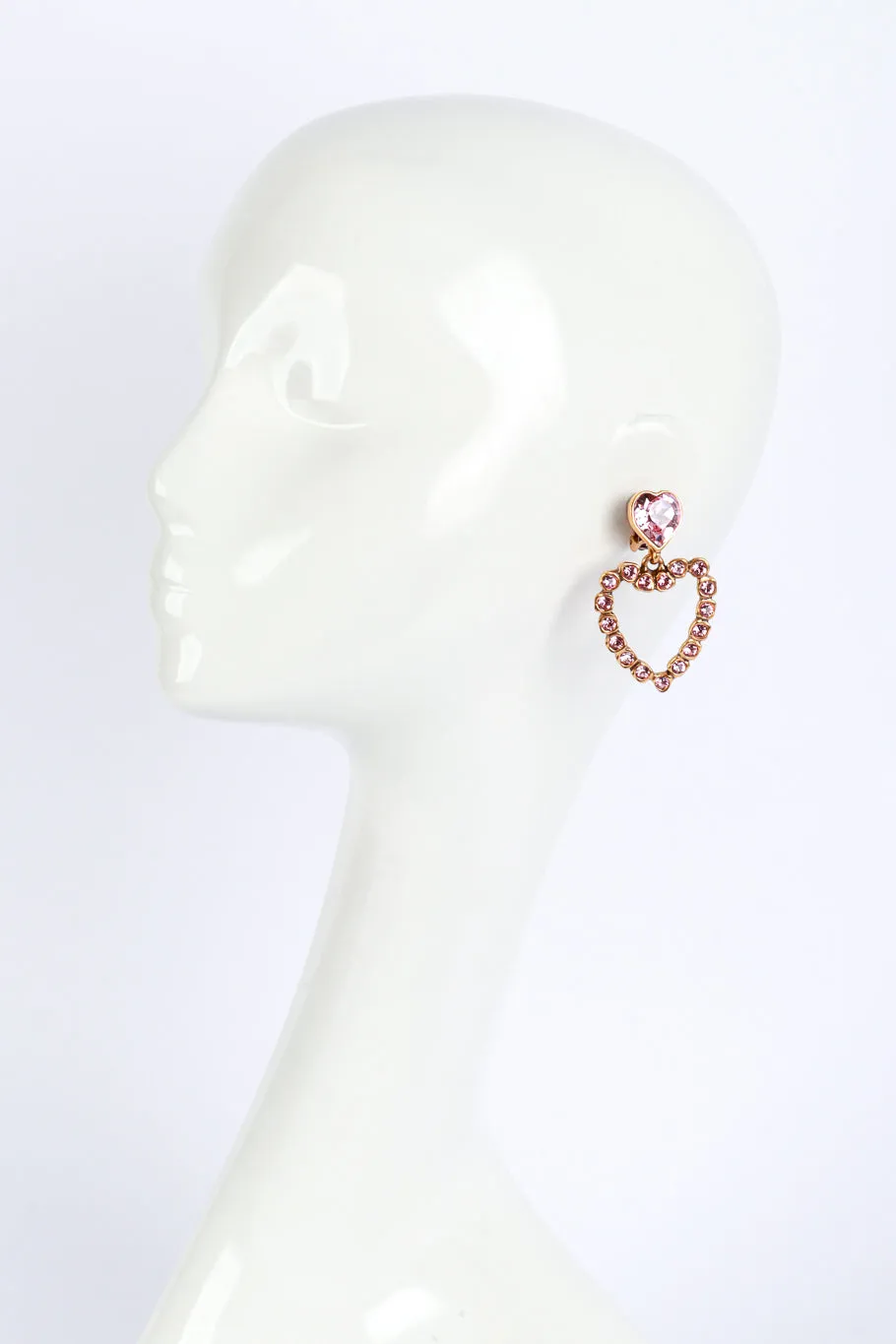 Pink Crystal Heart Drop Earrings