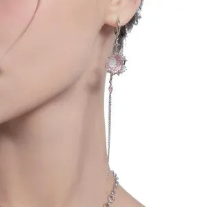 Pink Crystal Moon Star Long Chain Dangle Hoop Earrings