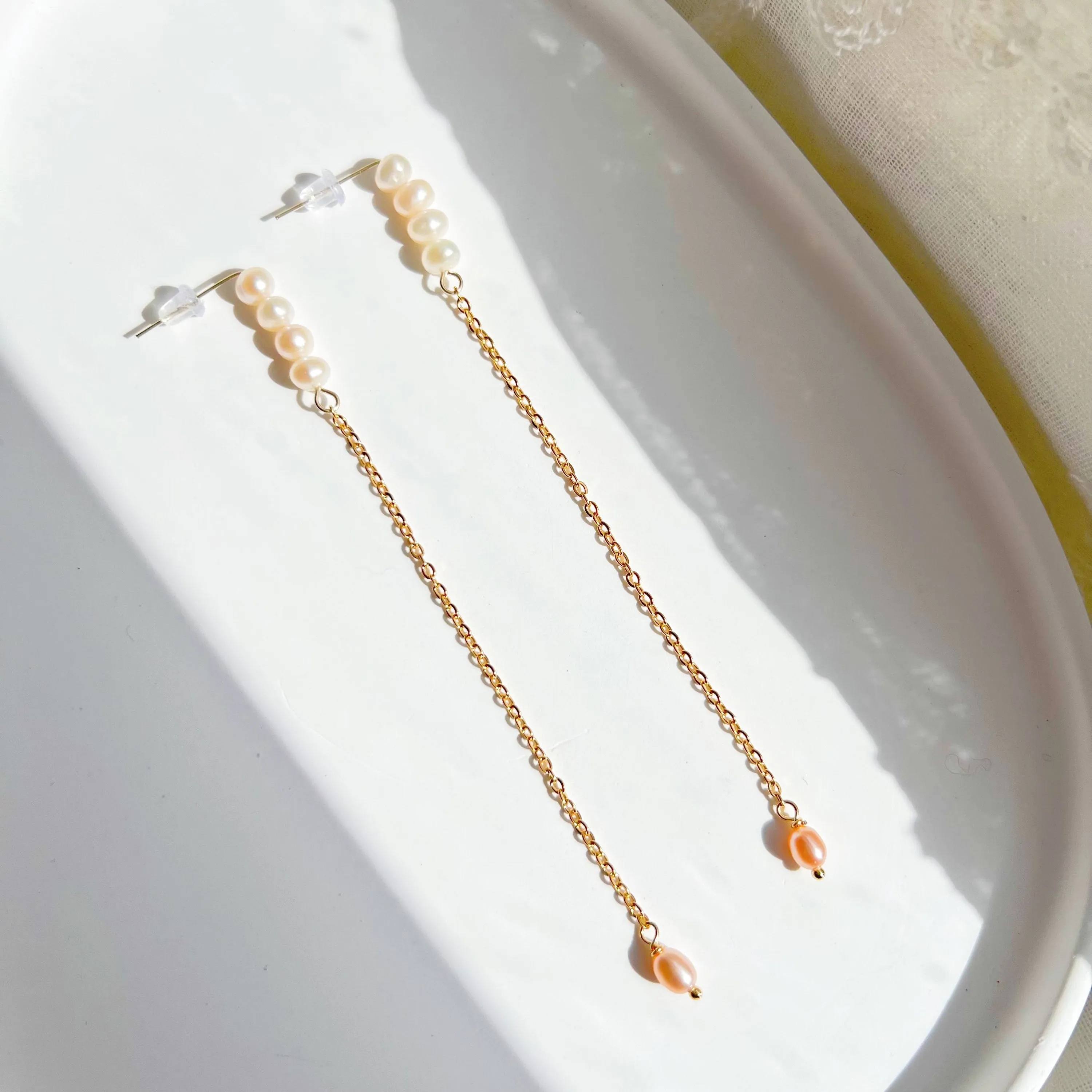 Pink Freshwater Baroque Pearl Drop Earrings - Handmade, 10cm Length, Gold-Plated Studs