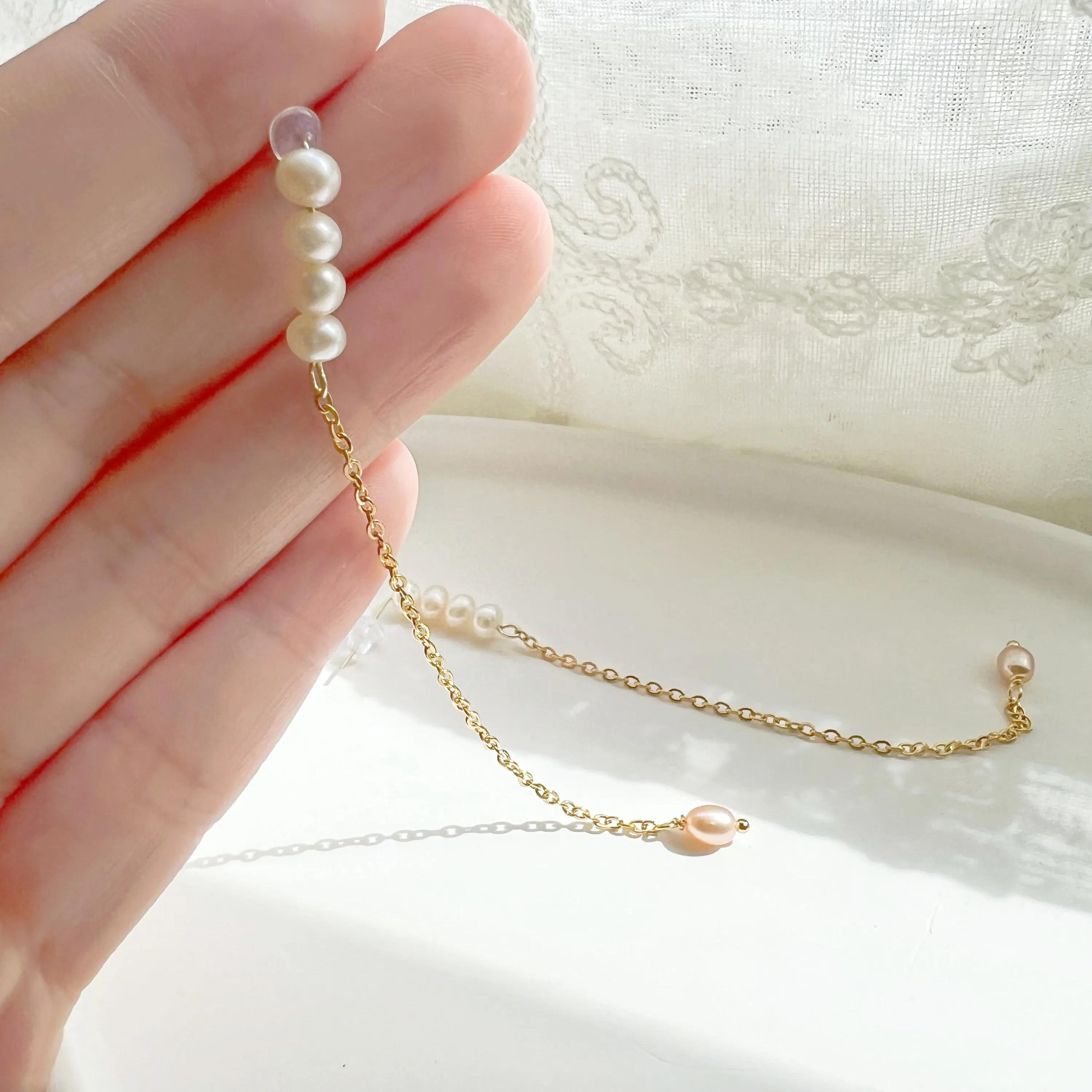 Pink Freshwater Baroque Pearl Drop Earrings - Handmade, 10cm Length, Gold-Plated Studs