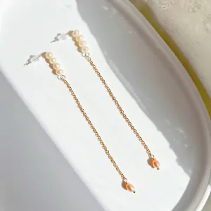 Pink Freshwater Baroque Pearl Drop Earrings - Handmade, 10cm Length, Gold-Plated Studs