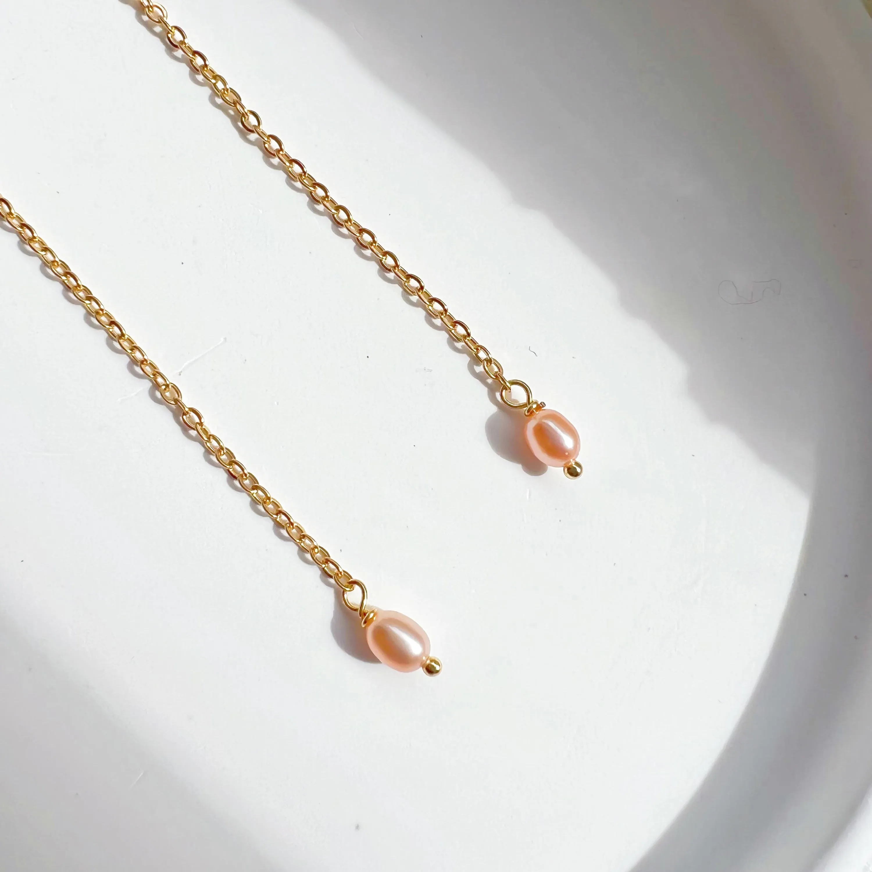 Pink Freshwater Baroque Pearl Drop Earrings - Handmade, 10cm Length, Gold-Plated Studs