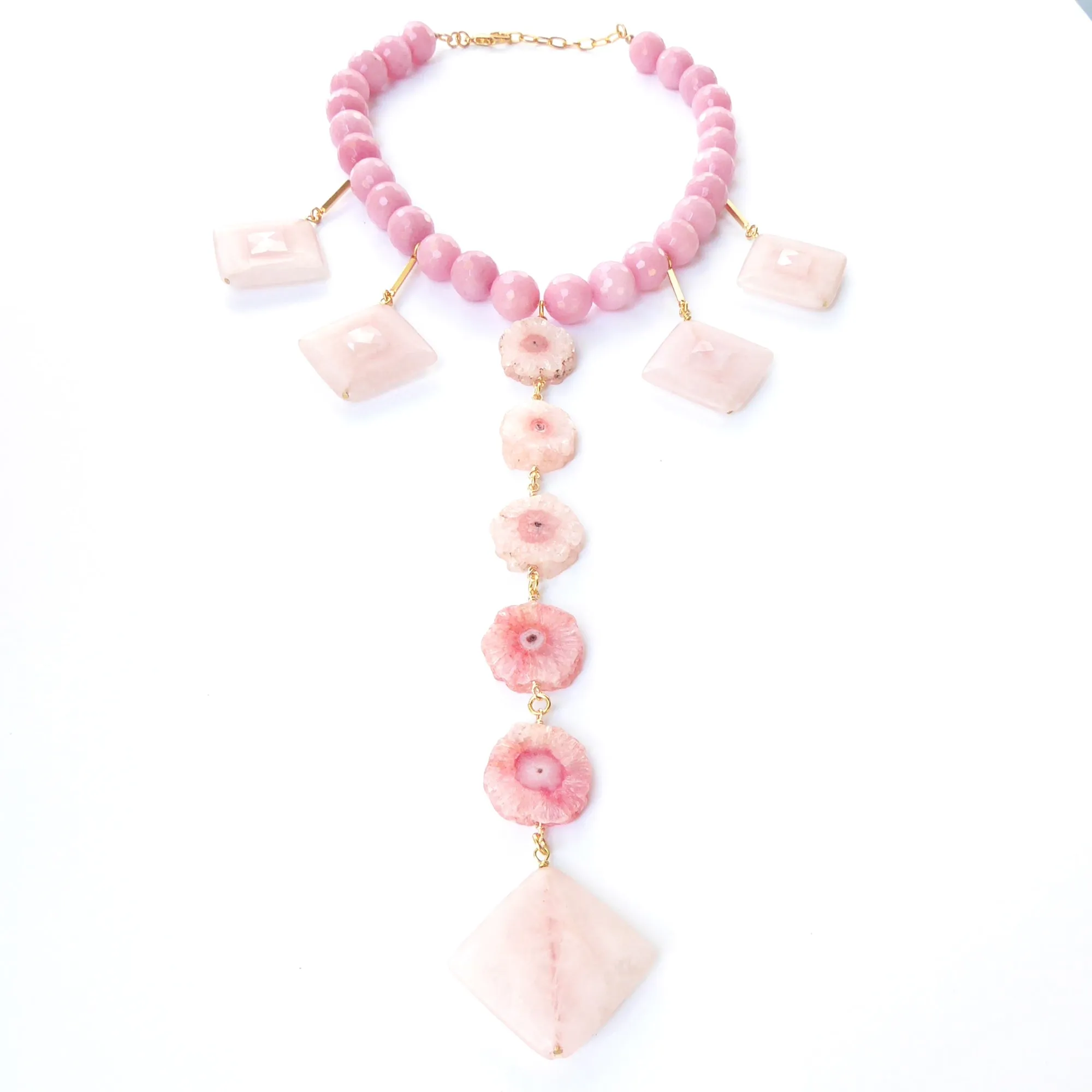 Pink geometric stone necklace