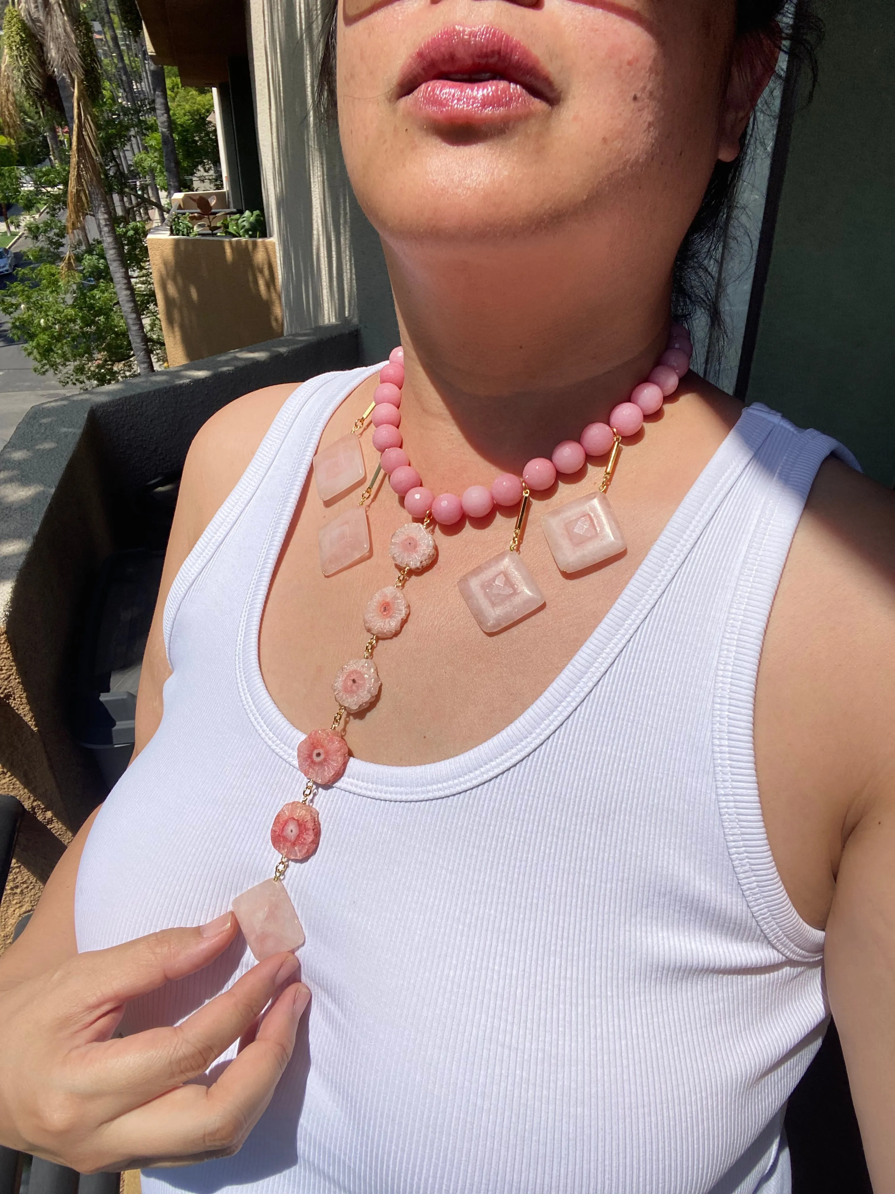 Pink geometric stone necklace