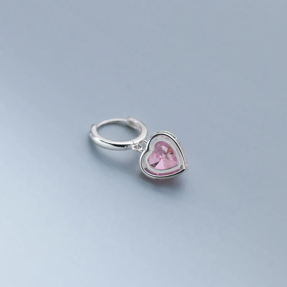 Pink Heart Dangle Hoop Earrings-SH070