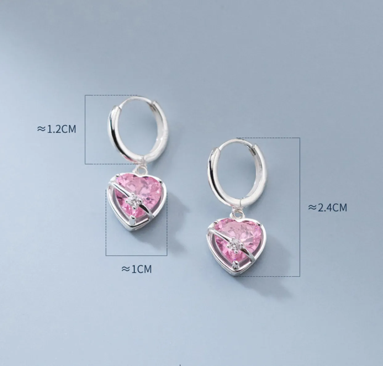 Pink Heart Dangle Hoop Earrings-SH070