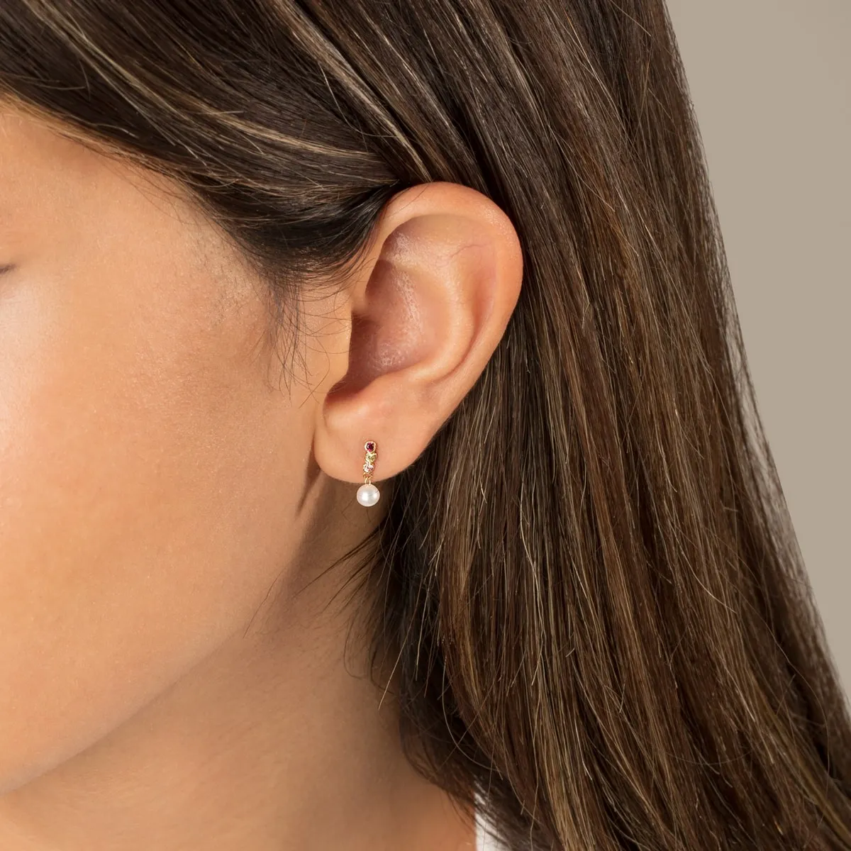 Pink Luna And Pearl Stud Earring