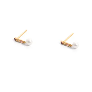 Pink Luna And Pearl Stud Earring