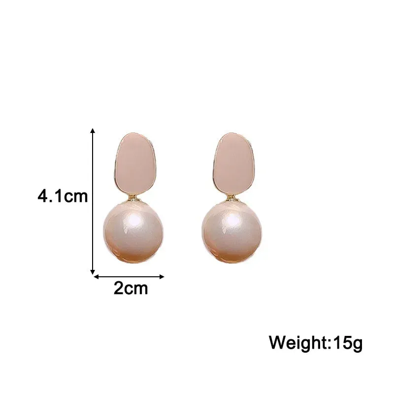 Pink White Pearl Dangle Earrings for Women Black Geometric Acrylic Round Ball Pendants Drop Earrings Elegant Ear Jewelry