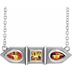 Platinum Multi-Gemstone Geometric Bar 16" Necklace