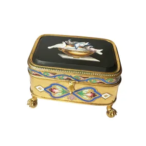 Pliny's Doves Micromosaic 'circa 1850' Set in a 24 Karat Gilded Bronze Box