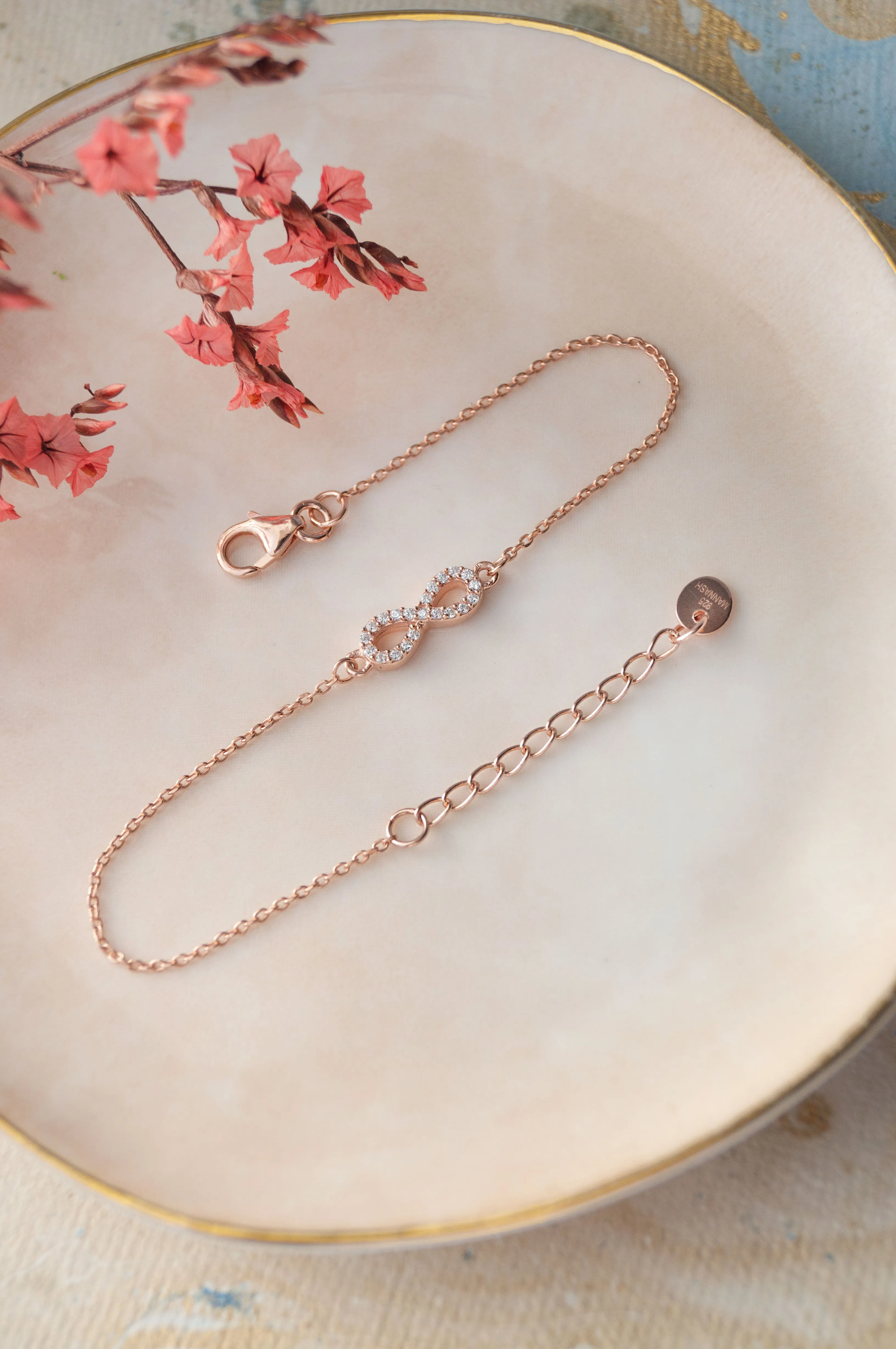 Pretty Tiny Infinity Rose Gold Plated Sterling Silver Chain Bracelet