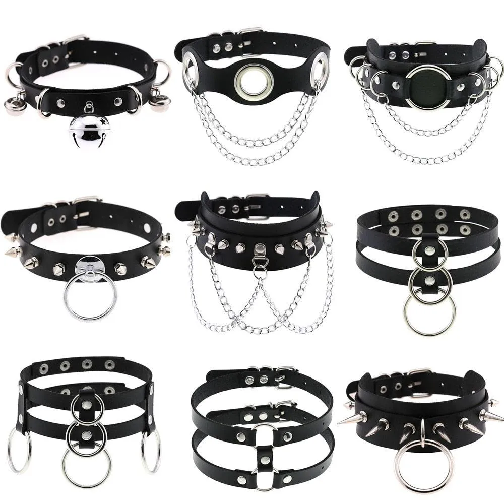 PU Leather Rivet Choker Chain Necklace