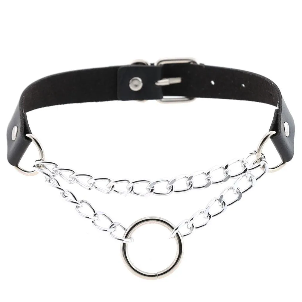 PU Leather Rivet Choker Chain Necklace