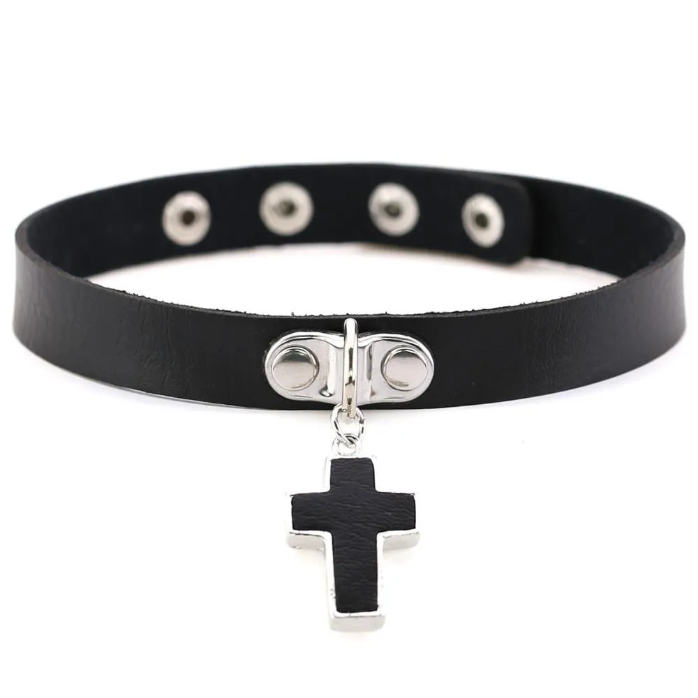 PU Leather Rivet Choker Chain Necklace