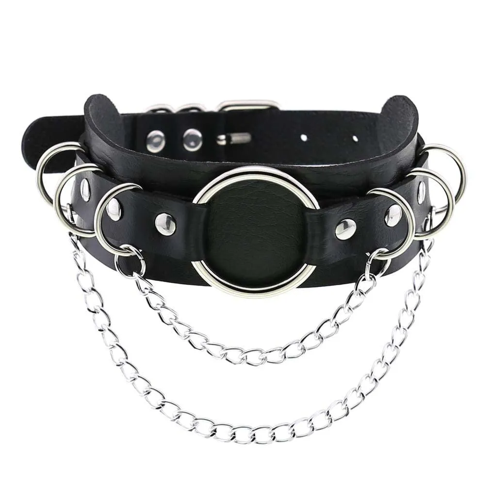 PU Leather Rivet Choker Chain Necklace