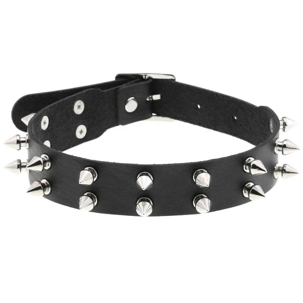 PU Leather Rivet Choker Chain Necklace