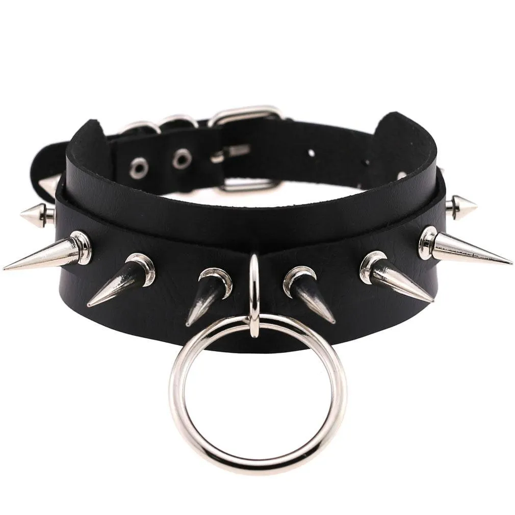 PU Leather Rivet Choker Chain Necklace